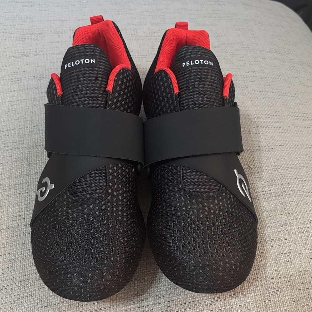 Peloton Black Cycling Shoes with Red Highlights